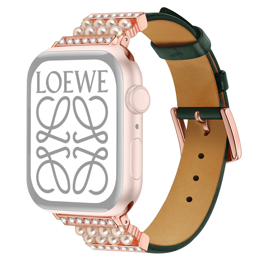 For Apple Watch Series 9 8 7 41mm 6 5 4 SE (2023) SE(2022) SE 40mm 3 2 1 38mm Genuine Leather Pearl Rhinestone Decor Watch Band Wrist Strap For Apple Watch Series 9 8 7 41mm 6 5 4 SE (2023) SE(2022) SE 40mm 3 2 1 38mm Genuine Leather Pearl Rhinestone Decor Watch Band Wrist Strap
